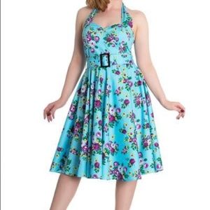 Blue Floral Print Hell Bunny Vixen Swing Dress